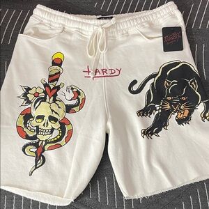 Ed Hardy White Shorts with Graphic Designs